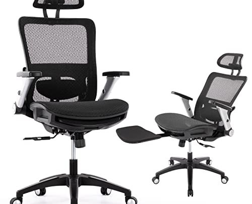 Ergonomic Mesh Office Chair with Footrest, High Back Computer Executive Desk Chair with Headrest and 4D Flip-up Armrests, Adjustable Tilt…