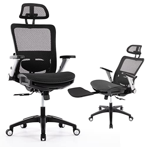 Ergonomic Mesh Office Chair with Footrest, High Back Computer Executive Desk Chair with Headrest and 4D Flip-up Armrests, Adjustable Tilt…