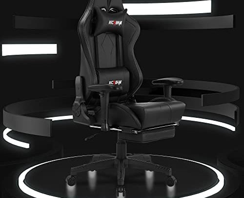 KCREAM Computer Gaming Chair with Footrest, Ergonomic Racing Office Computer Chair Video Game Chair, Adjustable Headrest and Lumbar Pillows Leather…
