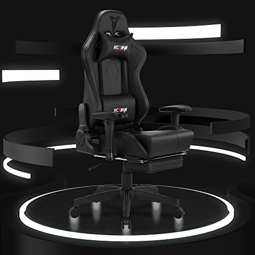KCREAM Computer Gaming Chair with Footrest, Ergonomic Racing Office Computer Chair Video Game Chair, Adjustable Headrest and Lumbar Pillows Leather…