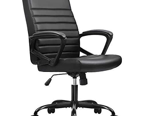Furmax Mid Back Ribbed Desk Chair PU Leather Executive Office Chair Swivel Computer Chair with Soft Padded Arms