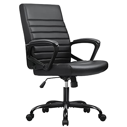 Furmax Mid Back Ribbed Desk Chair PU Leather Executive Office Chair Swivel Computer Chair with Soft Padded Arms