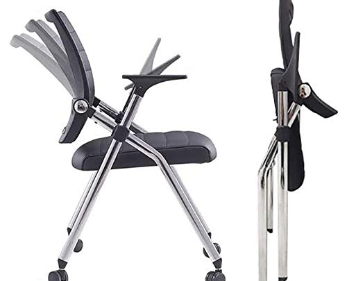 DSHOME Folding Office Chair,Foldable Desk Chair with Wheels,Ergonomic Office Chair with Arms,Comfy Home Office Chair Leather Padded Seat,Black