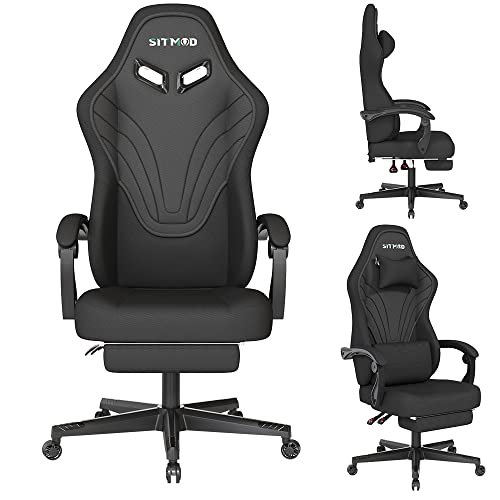 SITMOD Gaming Chair Executive Office Chair Back Support Comfy Fabric Ergonomic Chair with Footrest Lumbar Support Computer Chair PC Racing…