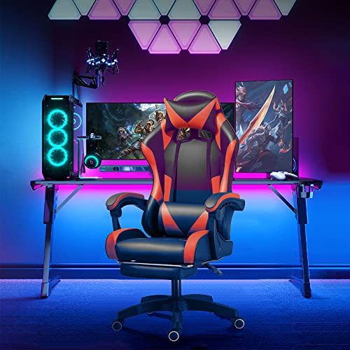 anjsindra Gaming Chair with Footrest Ergonomic Video Game Chairs Adjustable Headrest Lumbar Support High Back PU Leather Racing Style Office…