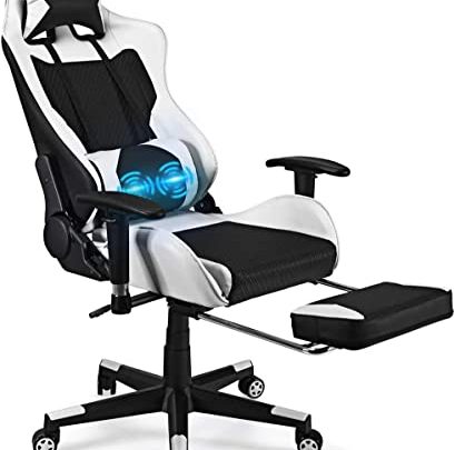 Gaming Chair – Ergonomic Gaming Chair with Footrest for Women Racing Esports Computer Chair High-Back Massage Leather Recliner Rolling Swivel…