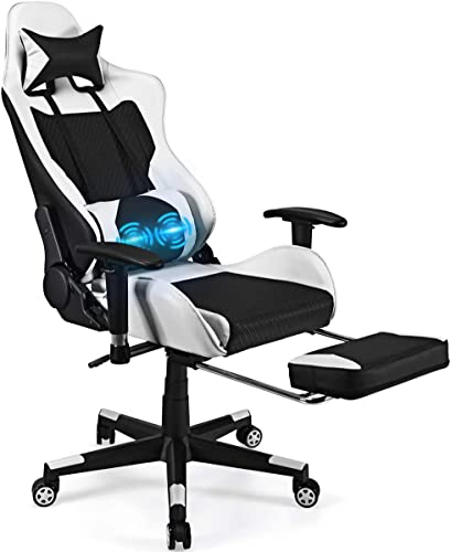 Gaming Chair – Ergonomic Gaming Chair with Footrest for Women Racing Esports Computer Chair High-Back Massage Leather Recliner Rolling Swivel…