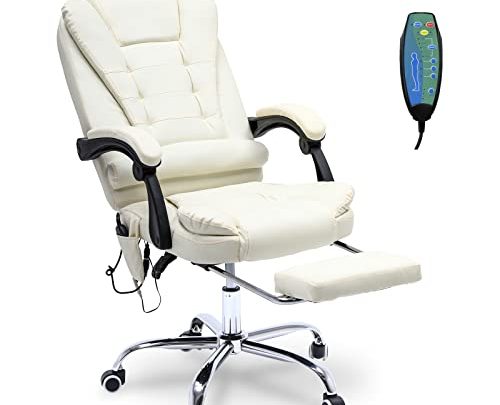 ONPNO Reclining Office Chair with Massage, Ergonomic Office Chair w/Foot Rest, PU Leather Executive Computer Chair w/Heated, Padded Armrest, High…