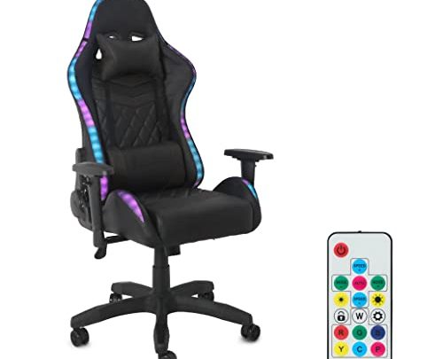 Comfty RGB LED Reclining Black Leather High Back Racing Gaming Pillows & Remote Control Chairs, Multicolor
