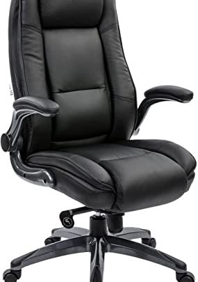 Office Chair High Back Executive Computer Desk Chair – Flip-up Arms and Adjustable Lumbar Support Rock Tension Swivel Chair Thick…