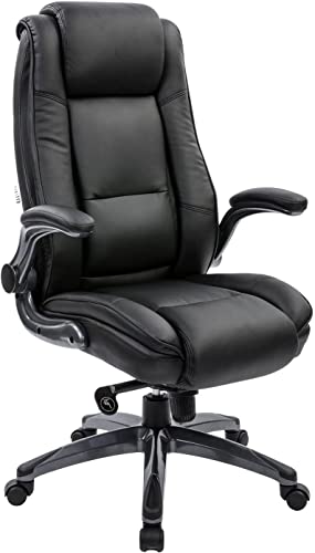 Office Chair High Back Executive Computer Desk Chair – Flip-up Arms and Adjustable Lumbar Support Rock Tension Swivel Chair Thick…