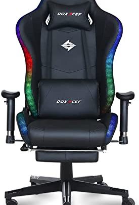 RGB Gaming Chair with Massage and Footrest Large Ergonomic Computer Desk Chair Video Gaming Chair with LED Light Effect Adjustable…