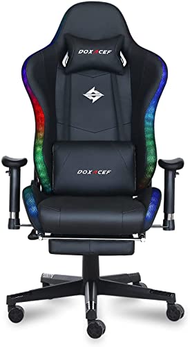 RGB Gaming Chair with Massage and Footrest Large Ergonomic Computer Desk Chair Video Gaming Chair with LED Light Effect Adjustable…