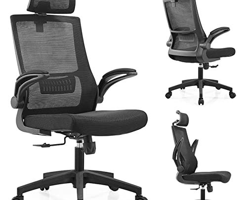 Kilosit Office Task Desk Chair Ergonomic Small Home Comfort Chairs Swivel Mesh Computer Chair with Flip-up Arms,for Adults，Black