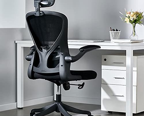 Moppson Ergonomic Office Chair, Home Office Chair – Adjustable Headrest, Roll Swivel Office Chair with Flip Armrest, Recline Function, Lumbar…