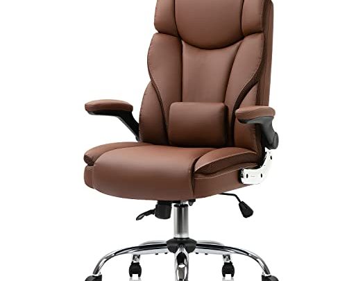 KERMS Executive PU Leather Computer Desk Chair with Adjustable Headrest, Lumbar Support and Flip-up Arms,Thick Padding for Comfort and Ergonomic…