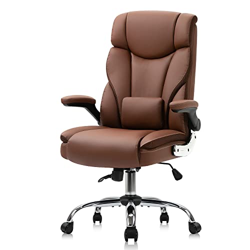 KERMS Executive PU Leather Computer Desk Chair with Adjustable Headrest, Lumbar Support and Flip-up Arms,Thick Padding for Comfort and Ergonomic…