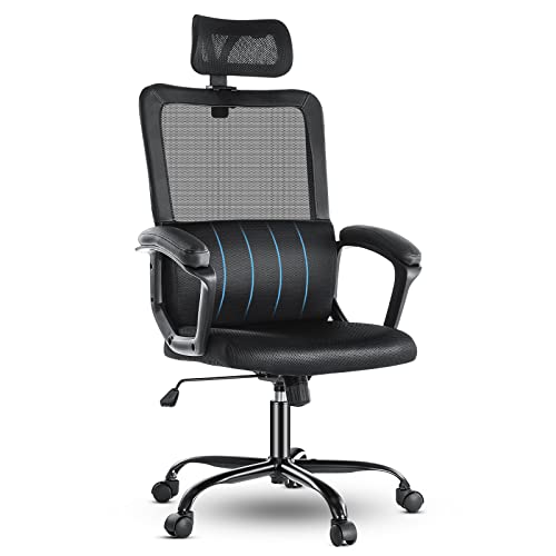 Home Office Chair Ergonomic Computer Desk Chair Mesh High Back Adjustable Height Executive Task Chair with Lumbar Support, Headrest, Padded…