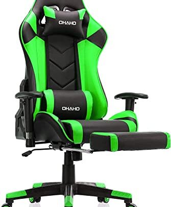 Gaming Chair Racing Style Office Chair Adjustable Massage Lumbar Cushion Swivel Rocker Recliner Leather High Back Ergonomic Computer Desk Chair…