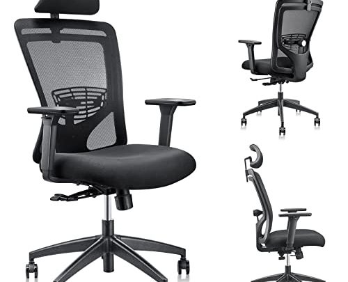 Ergonomic Office Chair, LMIKAF Adjustable Mesh Office Chair with 5D Padded Armrest, Lumbar Support, Thick Seat Cushion and Adjustable Headrest…