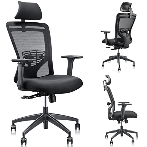 Ergonomic Office Chair, LMIKAF Adjustable Mesh Office Chair with 5D Padded Armrest, Lumbar Support, Thick Seat Cushion and Adjustable Headrest…