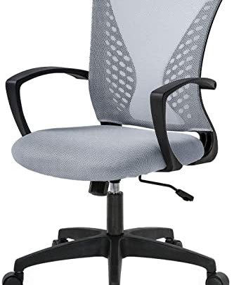 Home Office Chair Mid Back PC Swivel Lumbar Support Adjustable Desk Task Computer Ergonomic Comfortable Mesh Chair with Armrest (Grey)