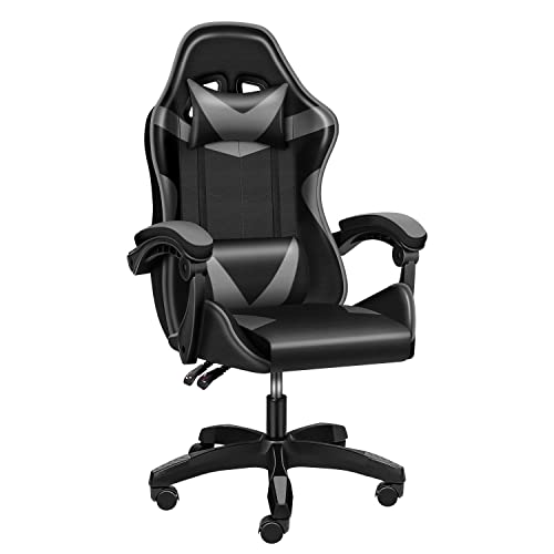 Simple Deluxe Backrest and Seat Height Adjustable Swivel Recliner Racing Office Computer Ergonomic Video Game Chair, Without footrest, Grey