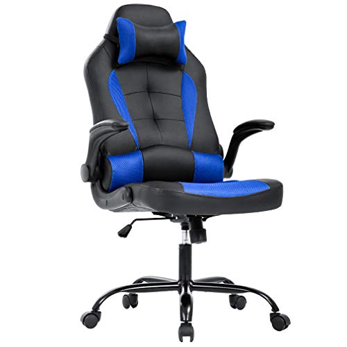 Gaming Chair Office Chair Desk Chair with Lumbar Support Flip Up Arms Headrest PU Leather Swivel Rolling Adjustable High Back…