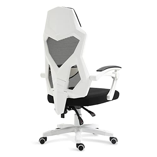 HOMEFUN Ergonomic Office Chair, High Back Executive Desk Chair Height Adjustable Mesh Computer Chair with Lumbar Support and Headrest, White