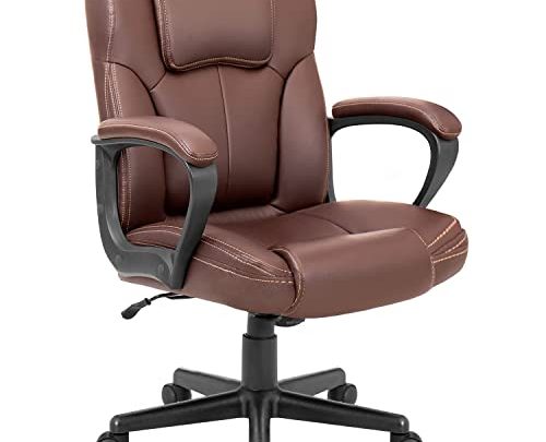Shahoo Office Chair Swivel Task Seat with Ergonomic Mid-Back, Waist Support, PU Leather, Brown