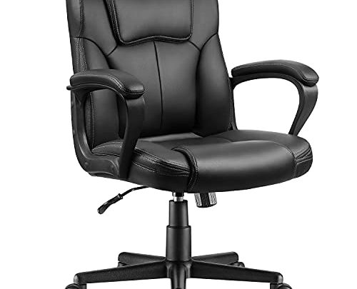 Pawnova Executive Office Chair Mid Back Swivel Computer Task, Ergonomic Leather-Padded Desk Seats with Lumbar Support,Armrests, Black