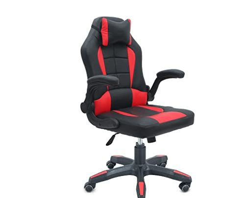 Comfty Red Fold-Away Leather Gaming Chair with High Back, Pillow Headrest and Padded Armrests, Multicolor, Multi Color