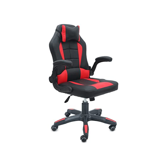 Comfty Red Fold-Away Leather Gaming Chair with High Back, Pillow Headrest and Padded Armrests, Multicolor, Multi Color