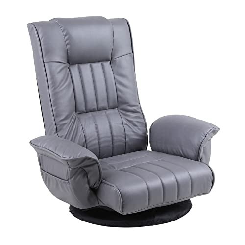 FLOGUOR Swivel Floor Gaming Chair 6-Position Adjustable Folding Floor Sofa with Armrests Back Support for Adults Chaise Lounge Indoor Leathaire…