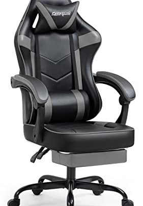 Darkecho Massage Gaming Chair with footrest,Computer Chair with Flat Large Seat Cushion,Height Adjustable Gamer Chair with Padded Armrests,Headrest and Lumbar…