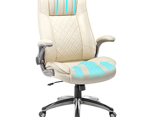 COLAMY High Back Office Chair-Executive Computer Office Chair with Flip-up Arms Adjustable Height Swivel Chair, Thick Padded Leather for Comfort…