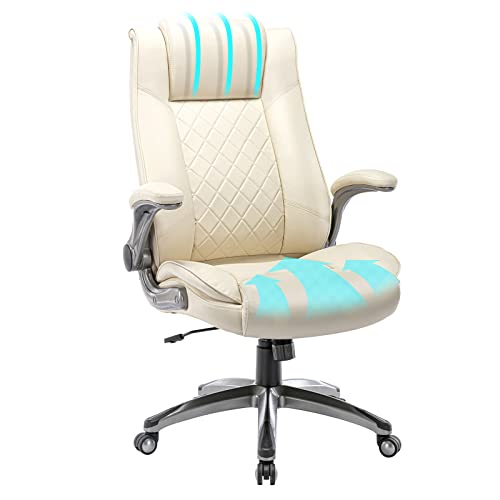 COLAMY High Back Office Chair-Executive Computer Office Chair with Flip-up Arms Adjustable Height Swivel Chair, Thick Padded Leather for Comfort…