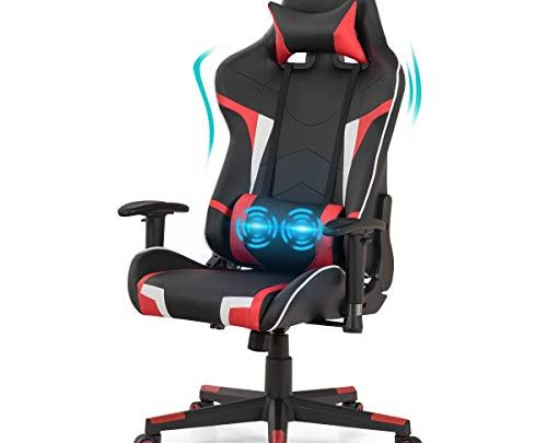 POWERSTONE Gaming Chair – Office Chair Computer Gaming Racing Chair with Lumbar Massager Support – PU Leather Adjustable Arms Headrest…