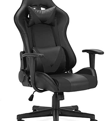 Gaming Chair Home Office Chair 180 Degree Reclining Height Adjustable with Massage Lumbar Support Headrest Armrest PU Leather Ergonomic Design…