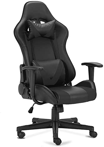 Gaming Chair Home Office Chair 180 Degree Reclining Height Adjustable with Massage Lumbar Support Headrest Armrest PU Leather Ergonomic Design…