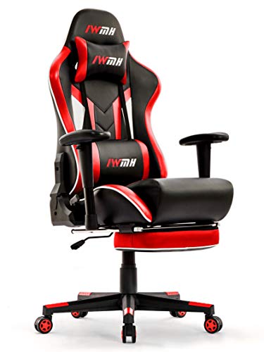 IWMH Gaming Chair, Ergonomic Racing Chair with Footrest, Executive High Back Office Chair, Adjustable Leather High Back Office Chair, Recliner…