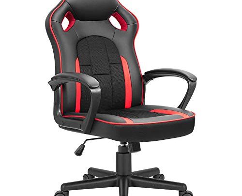 JUMMICO Gaming Chair Ergonomic Executive Office Desk Chair High Back Leather Swivel Computer Racing Chair with Lumbar Support (Red)