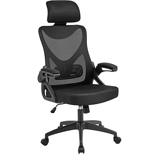 Yaheetech Ergonomic Mesh Office Chair High Back Desk Chair with Adjustable Padded Headrest Computer Chair with Cushioned Seat Home Oiffce…