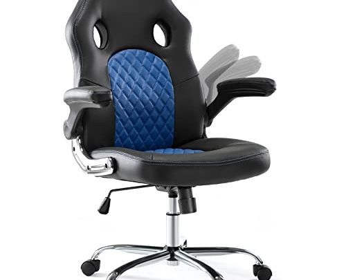 OLIXIS PU Leather Executive Swivel Computer Desk Chair with Flip-up Armrests and Lumbar Support for Working, Studying, Gaming, Blue