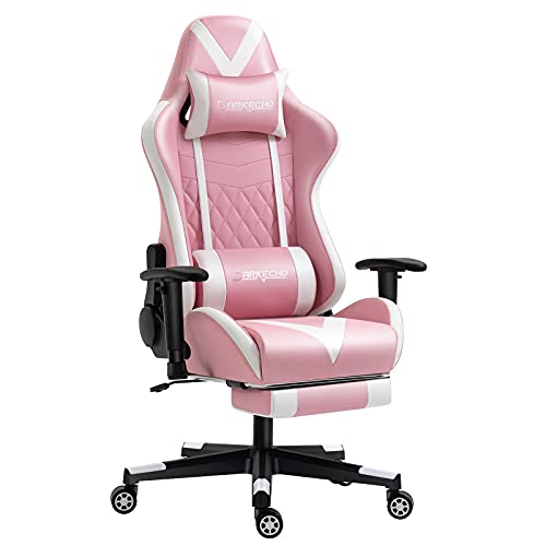 Darkecho Pink Gaming Chair with Footrest Massage Racing Office Computer Ergonomic Chair Leather Reclining Video Game Chair Adjustable Armrest High…