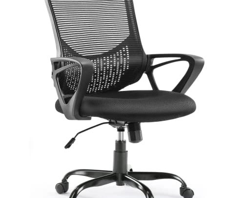 Office Chair – Desk Chair with Fixed Armrest, Computer Chair with Soft Foam Seat Cushion and Lumbar Support, Black