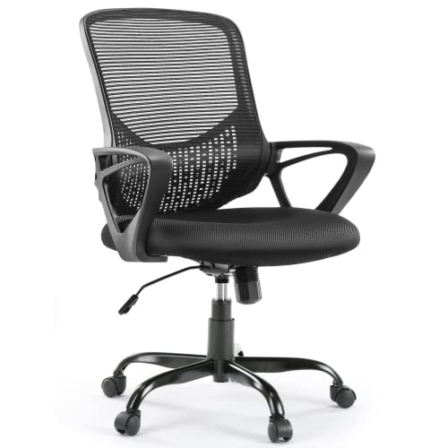 Office Chair – Desk Chair with Fixed Armrest, Computer Chair with Soft Foam Seat Cushion and Lumbar Support, Black