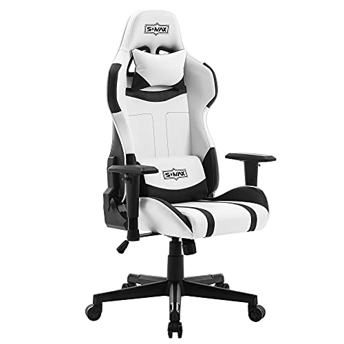 SMAX White Gaming Chair Ergonomic Computer Gamer Chair with Racing Grade PU Leather Headrest and Lumbar Support Racing Style High…