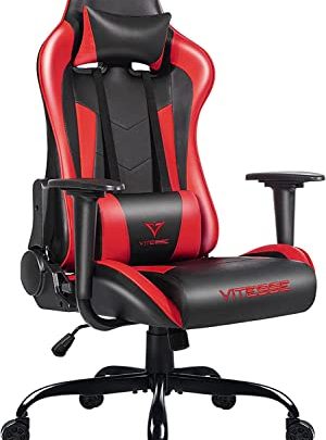 PUKAMI Gaming Chair Ergonomic Racing High Back with Height Adjustable Computer Desk Lumbar Support and Headrest Swivel Office Executive Leather…