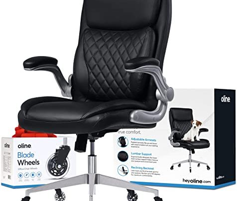 Oline Ergonomic Executive Office Chair – Rolling Home Desk PU Leather Chair with Adjustable Armrests, 3D Lumbar Support and Blade…
